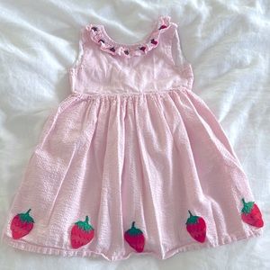 Baby Boden strawberry pink and white striped dress. Size 2-3y